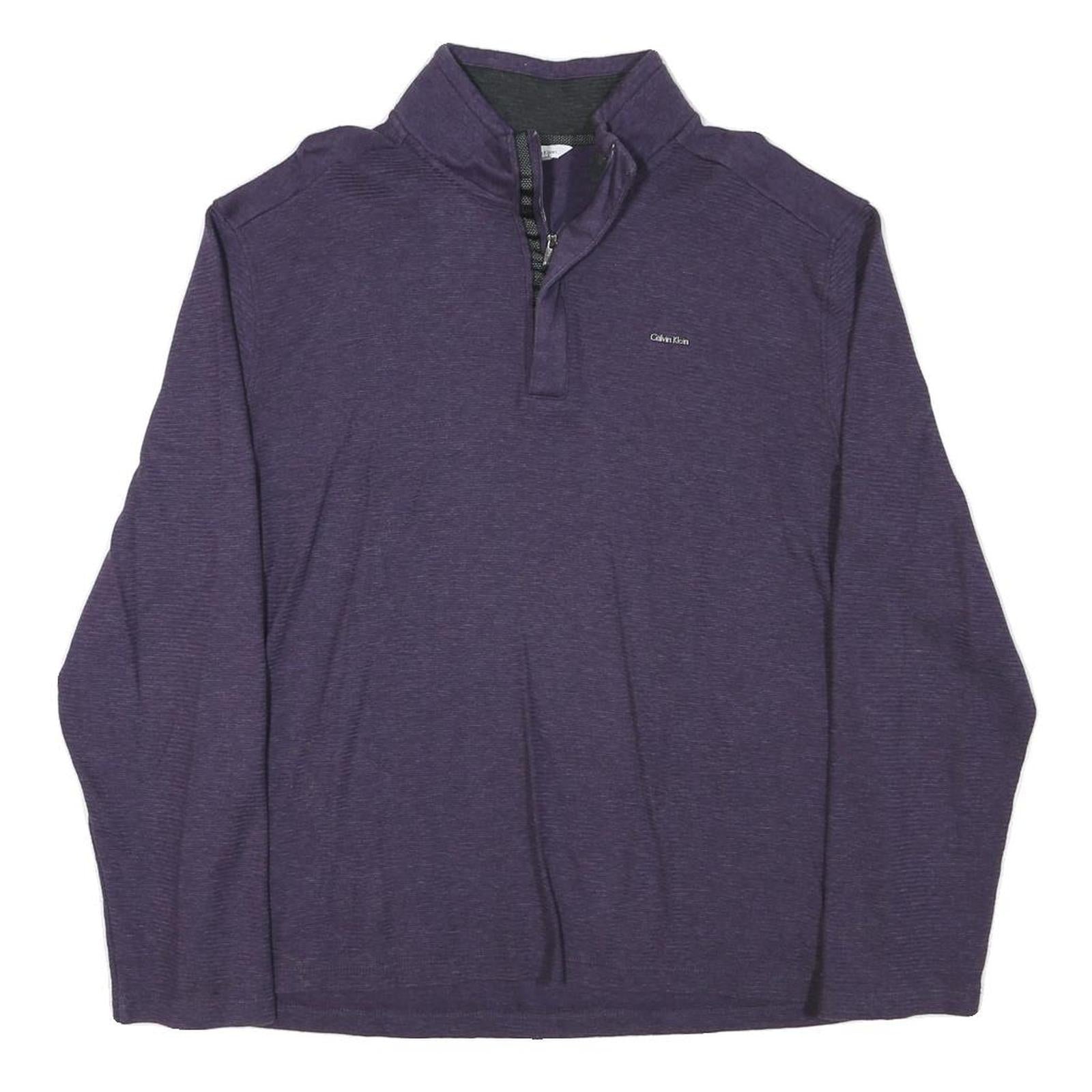 CALVIN KLEIN Mens Purple Jumper Pullover Plain Crew Neck Basic Knit L Cotton