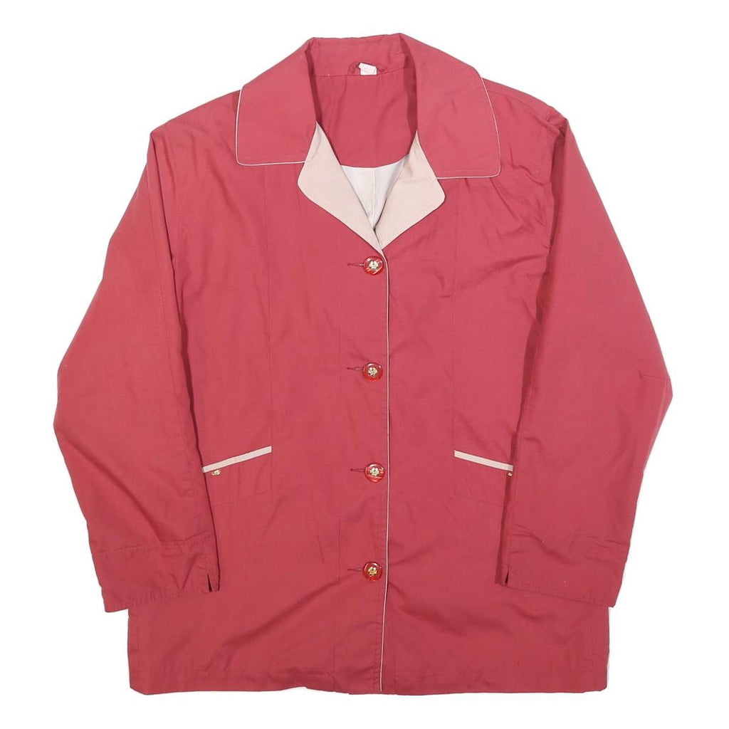Womens Red & Cream Button Cotton Blend Jacket L Plain Stylish Lightweight