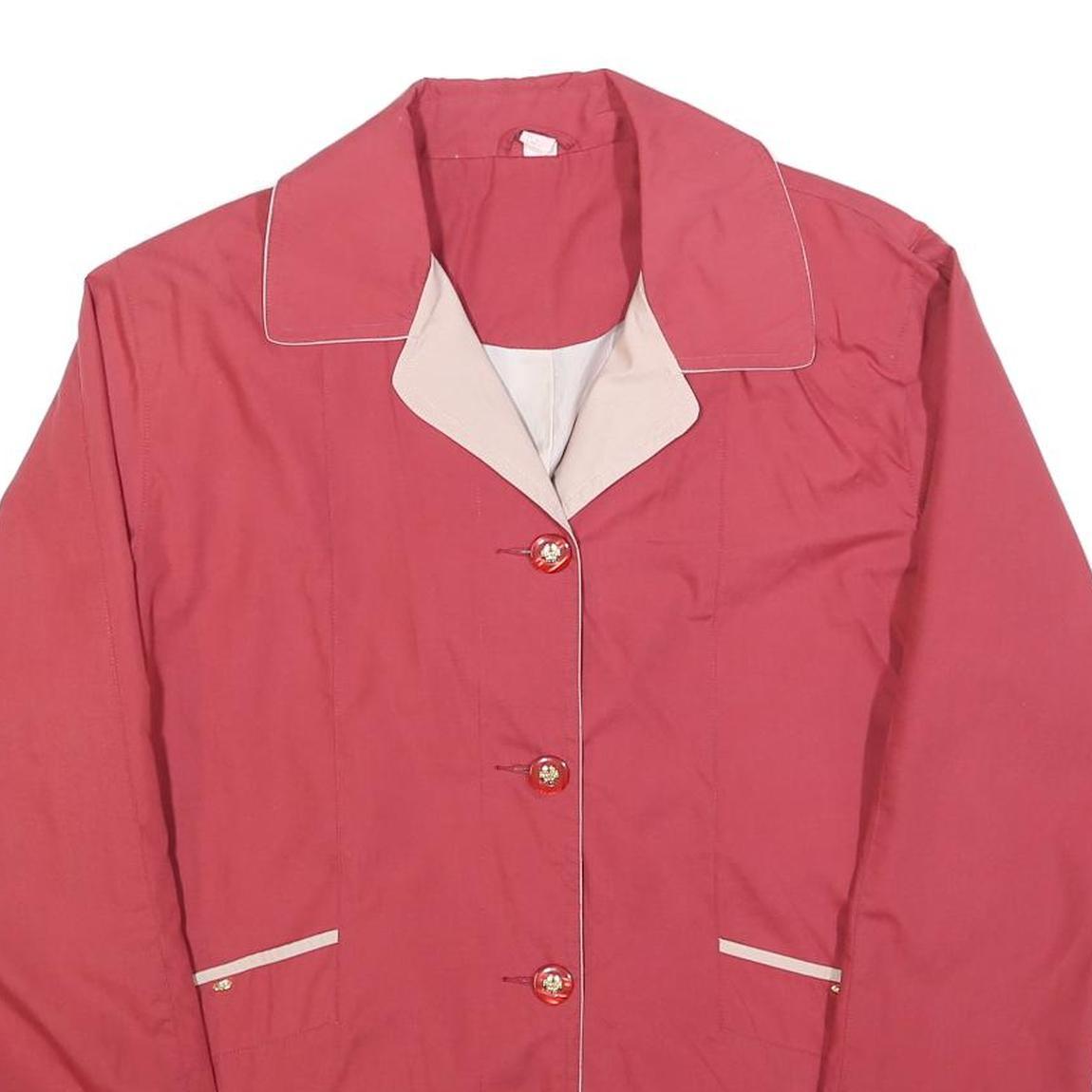Womens Red & Cream Button Cotton Blend Jacket L Plain Stylish Lightweight