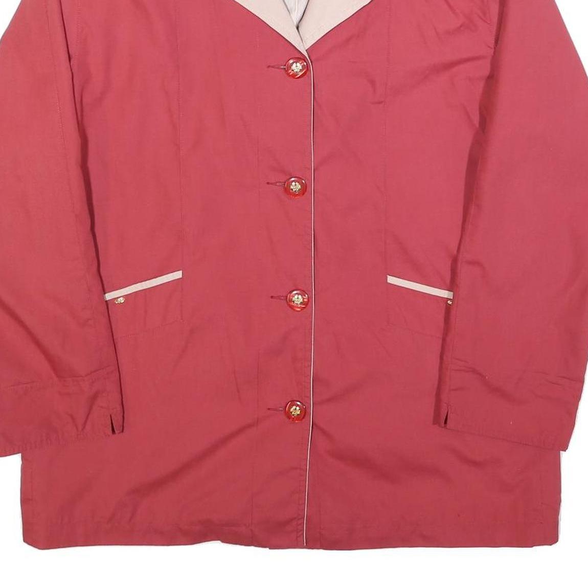 Womens Red & Cream Button Cotton Blend Jacket L Plain Stylish Lightweight