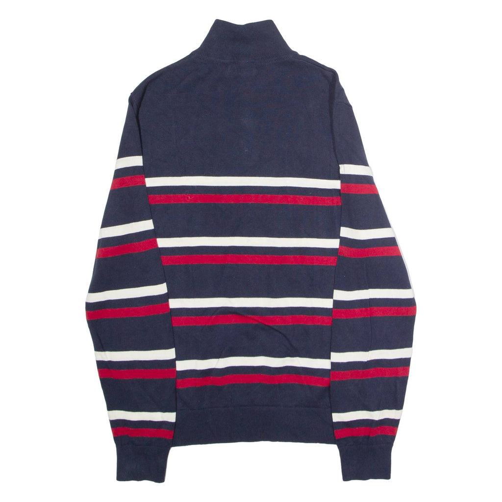 NAUTICA Mens Patterned Jumper Blue Striped 1/4 Zip Tight Knit S