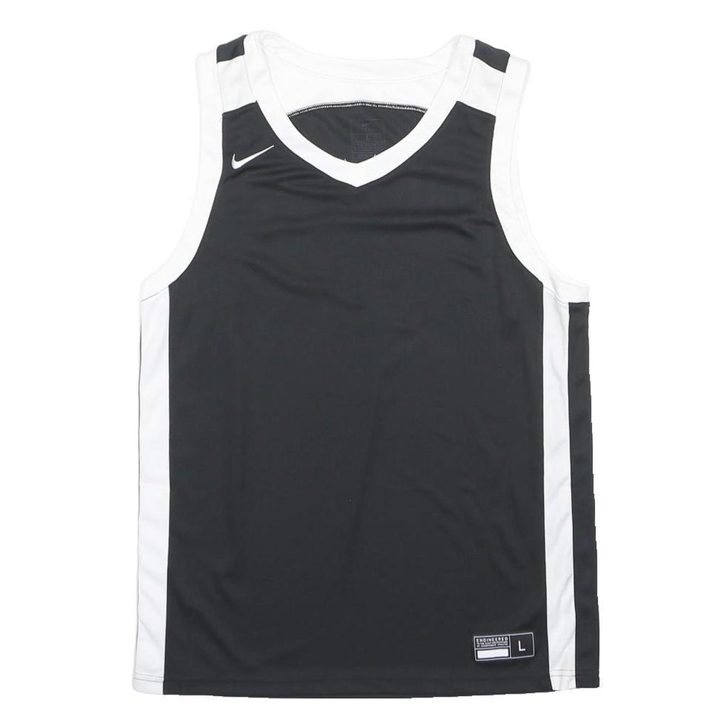 NIKE Mens Black & White Sleeveless V-Neck T-Shirt L Polyester Sports Jersey