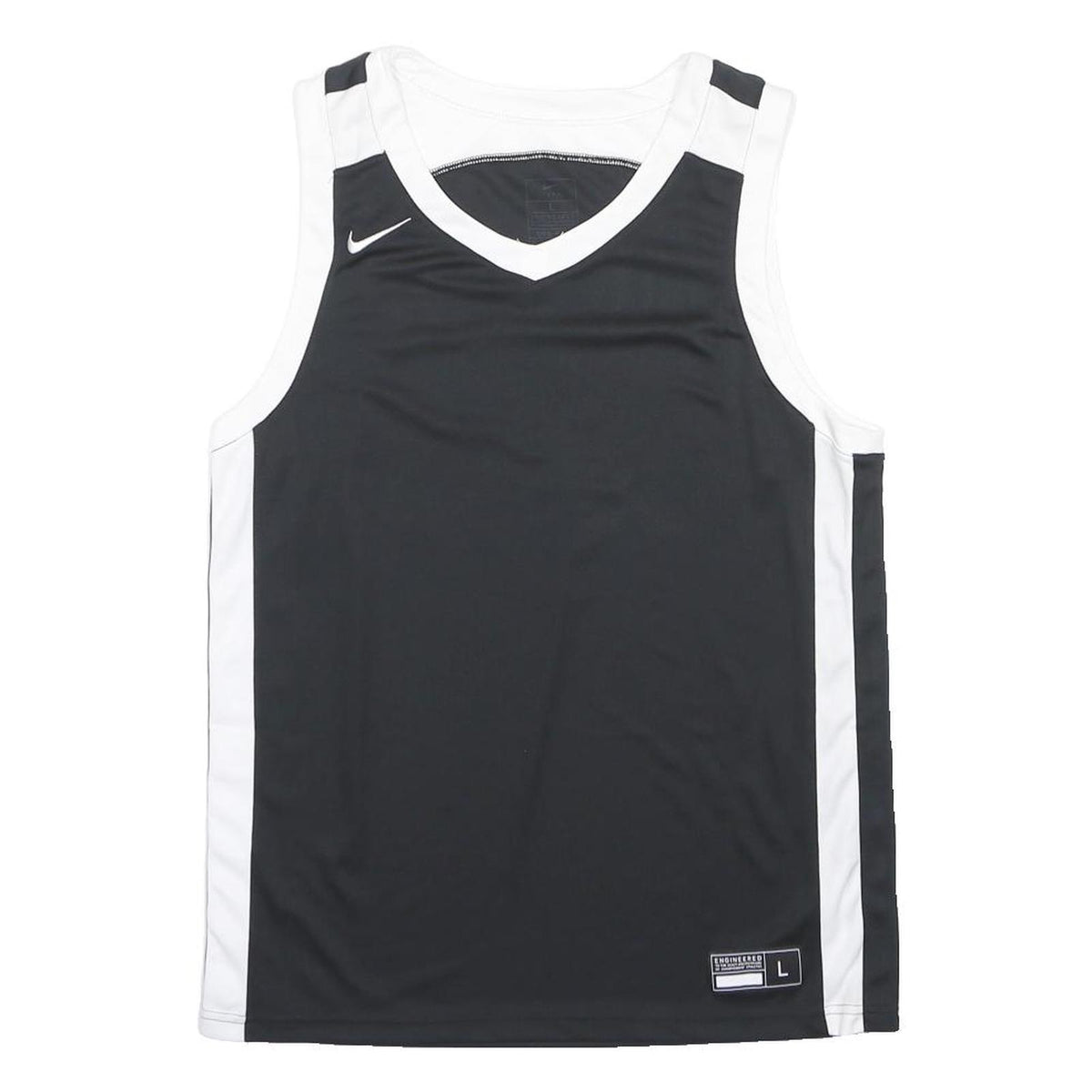 NIKE Mens Black & White Sleeveless V-Neck T-Shirt L Polyester Sports Jersey