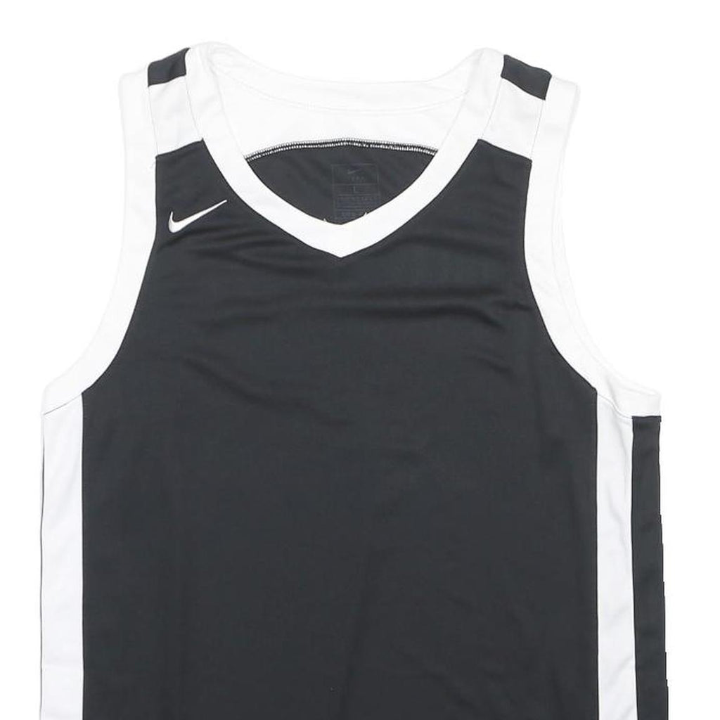 NIKE Mens Black & White Sleeveless V-Neck T-Shirt L Polyester Sports Jersey