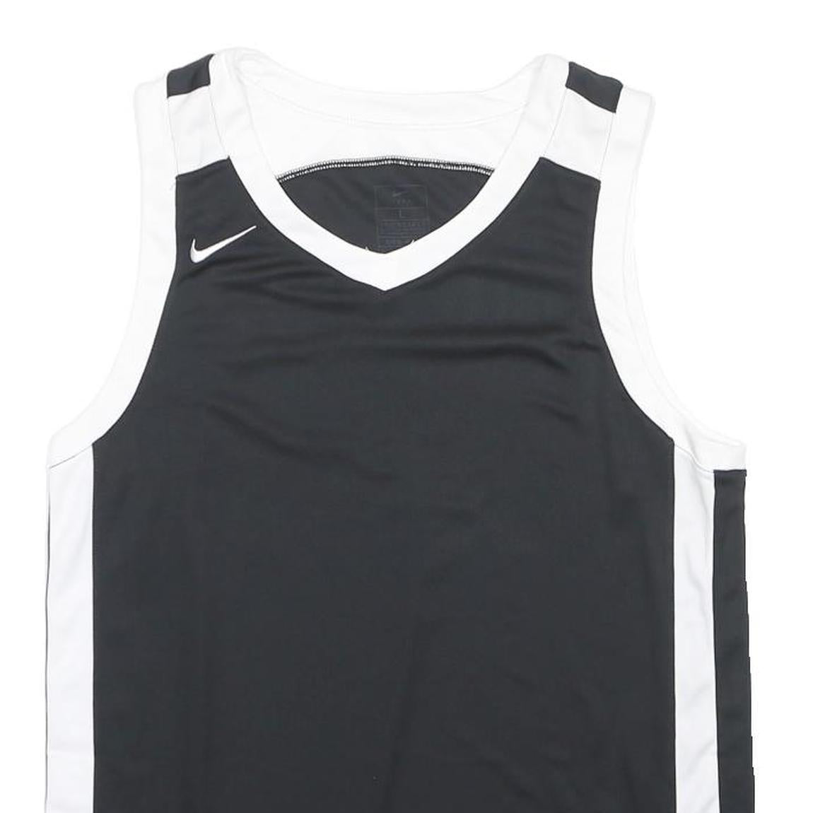 NIKE Mens Black & White Sleeveless V-Neck T-Shirt L Polyester Sports Jersey