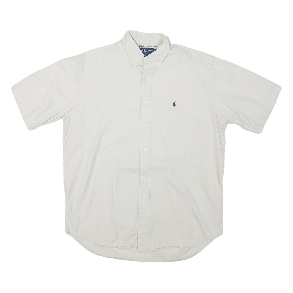 RALPH LAUREN Mens White Short Sleeve Button Down Collar Shirt M Classic Polo