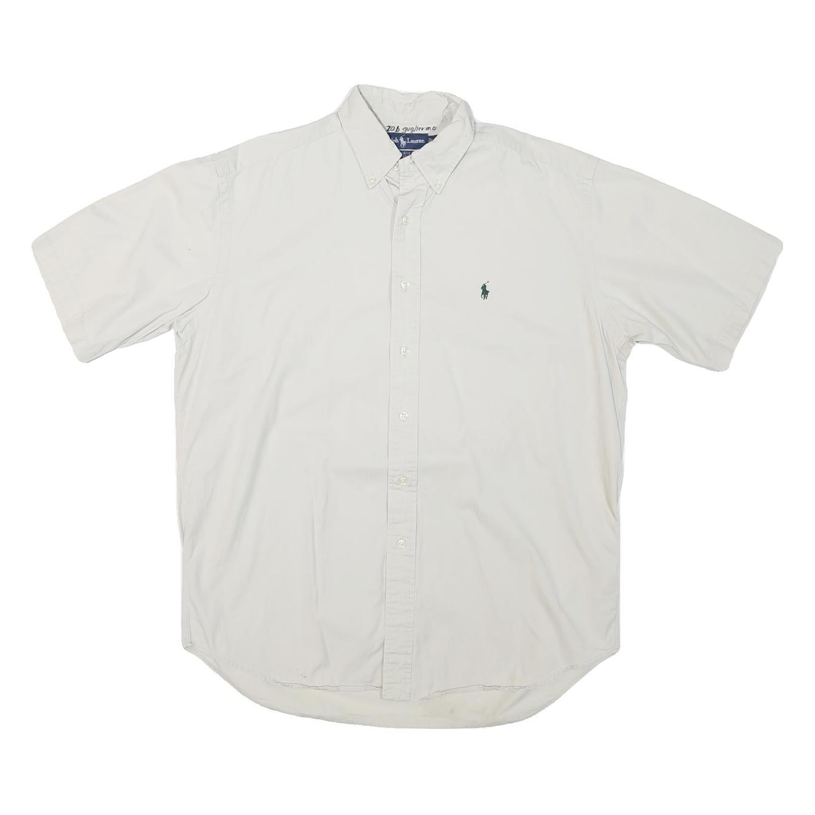 RALPH LAUREN Mens White Short Sleeve Button Down Collar Shirt M Classic Polo