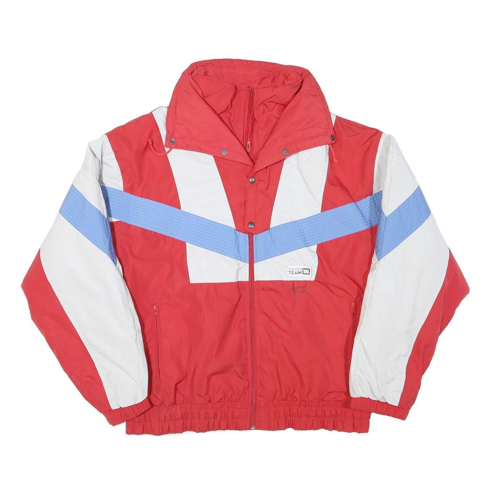 GOLDEN TEAM Mens Red White & Blue Jacket L Polyester Blend Plain Zip Sportswear