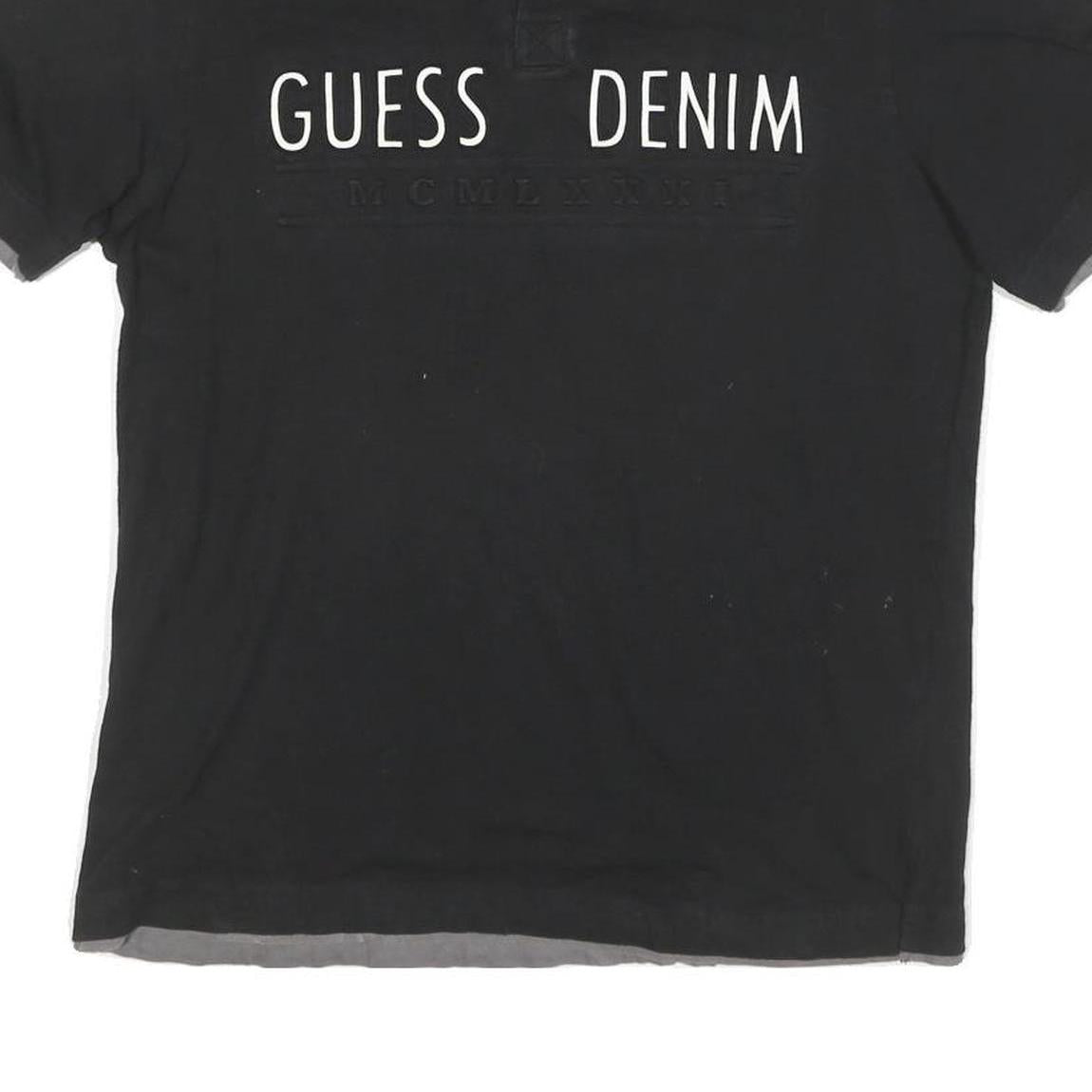 GUESS Mens Black Cotton Blend Graphic T-Shirt M Short Sleeve Henley Neck Casual
