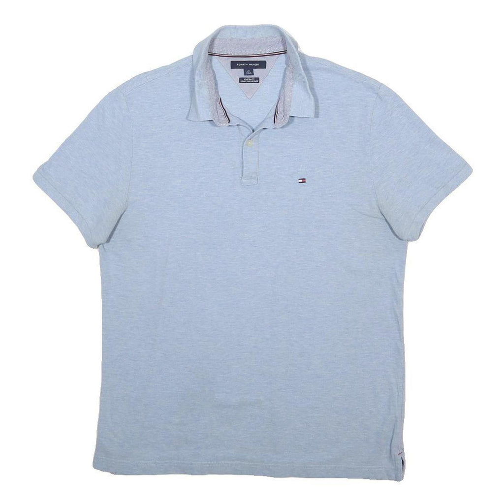 TOMMY HILFIGER Mens Light Blue Polo Shirt Short Sleeve L Cotton Blend Casual