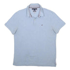 TOMMY HILFIGER Mens Light Blue Polo Shirt Short Sleeve L Cotton Blend Casual