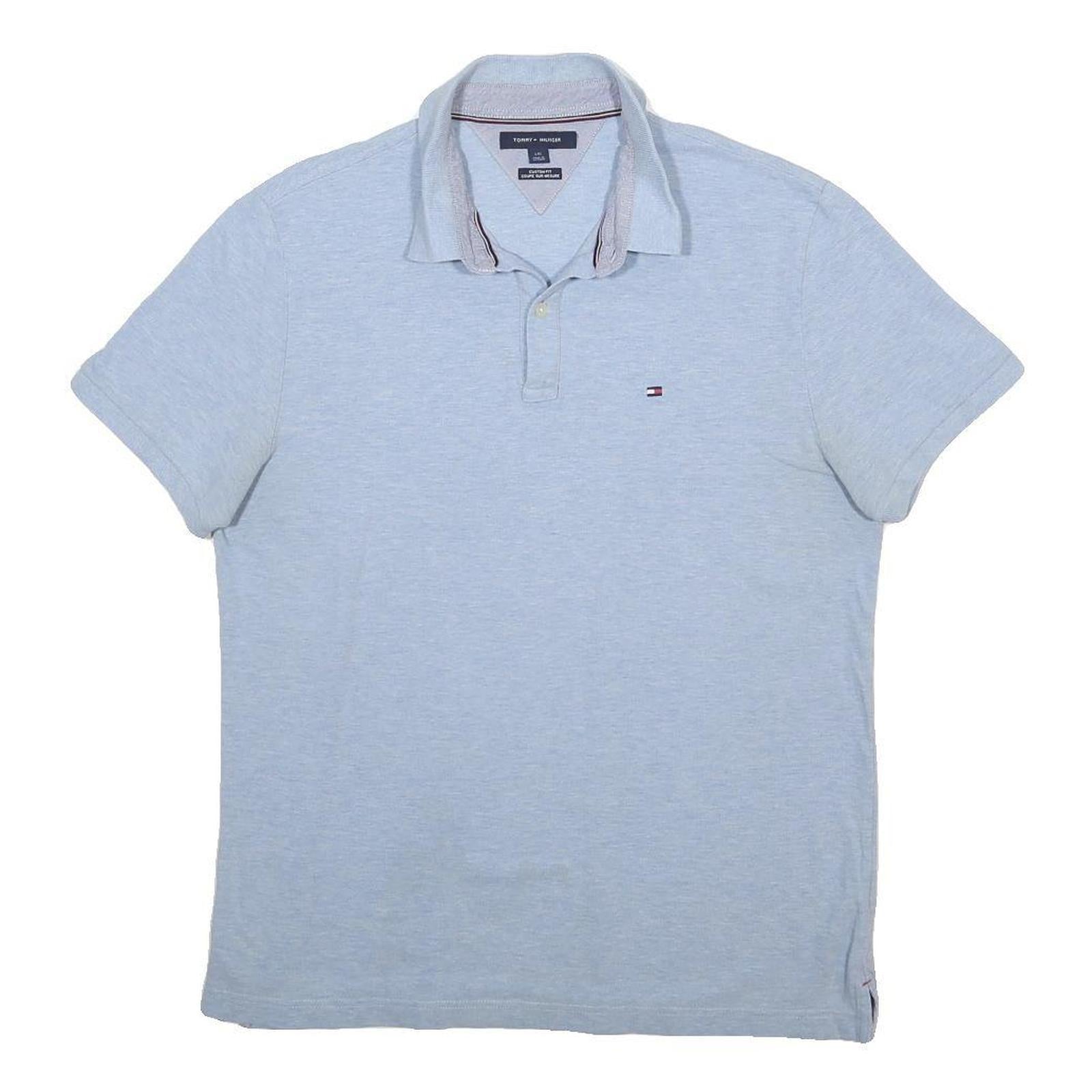 TOMMY HILFIGER Mens Light Blue Polo Shirt Short Sleeve L Cotton Blend Casual