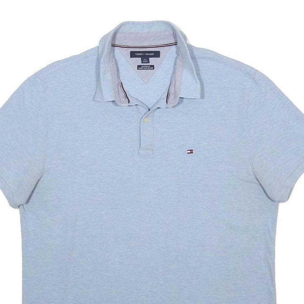 TOMMY HILFIGER Mens Light Blue Polo Shirt Short Sleeve L Cotton Blend Casual