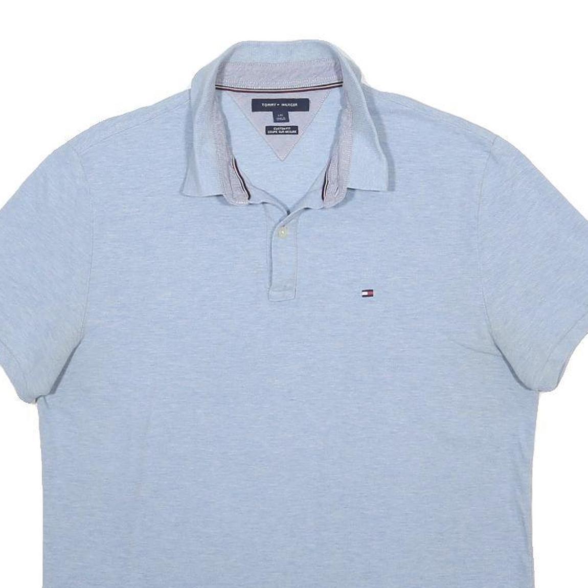 TOMMY HILFIGER Mens Light Blue Polo Shirt Short Sleeve L Cotton Blend Casual