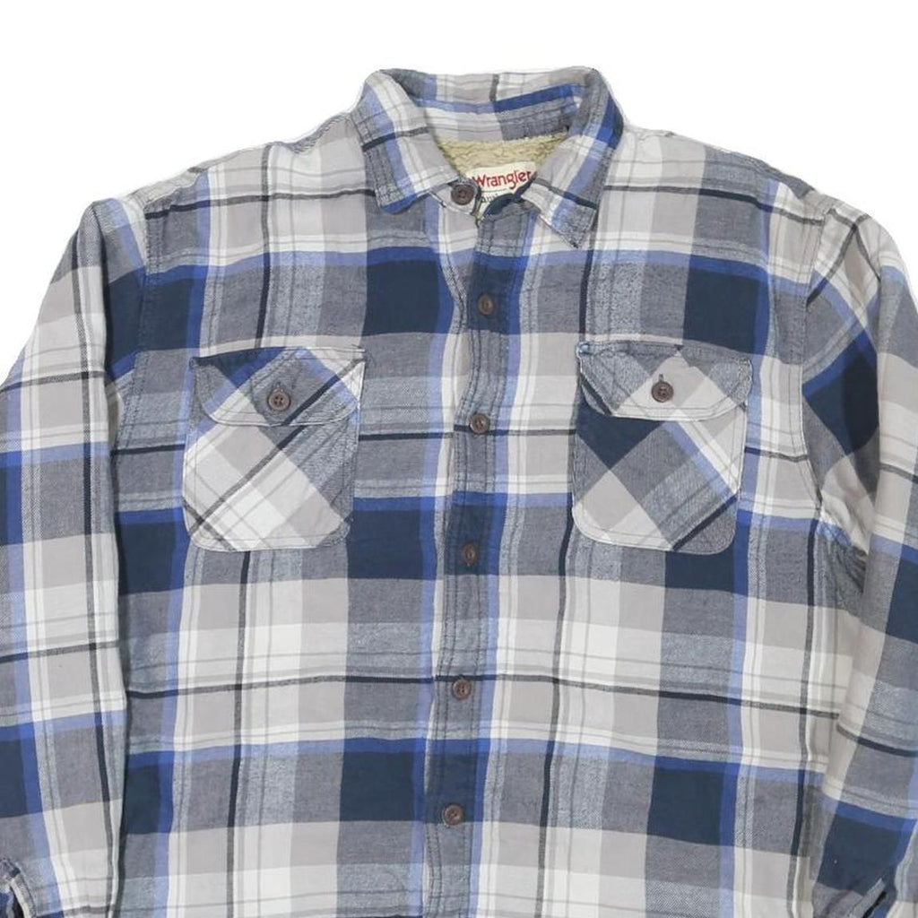 WRANGLER Mens Blue & Grey Check Cotton Blend Shirt L Casual Winter Flannel