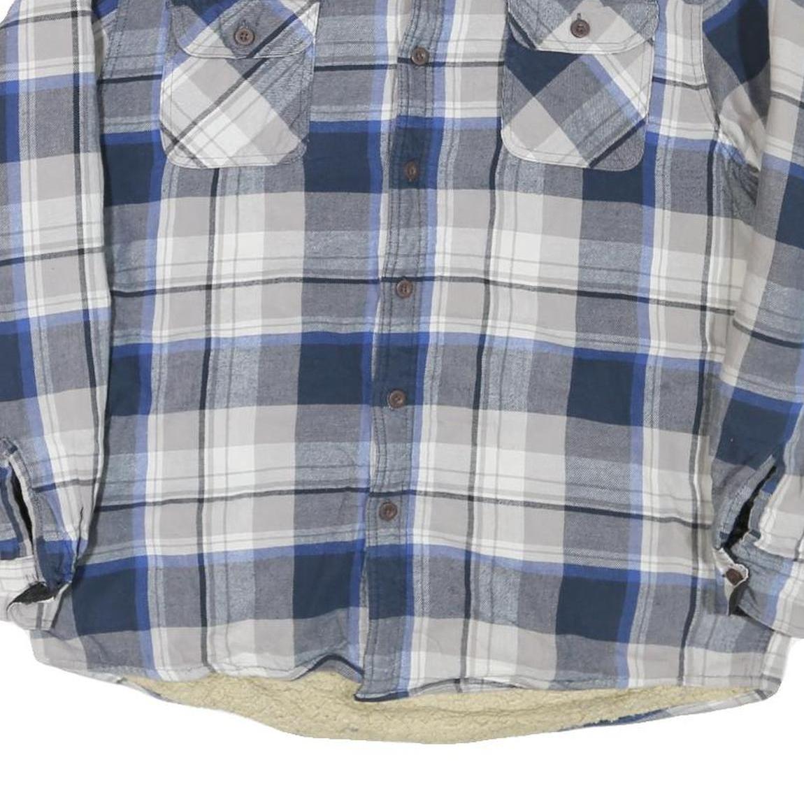 WRANGLER Mens Blue & Grey Check Cotton Blend Shirt L Casual Winter Flannel