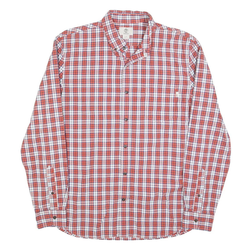 TIMBERLAND Mens Red & White Check Shirt L Cotton Blend Casual Long Sleeve Button
