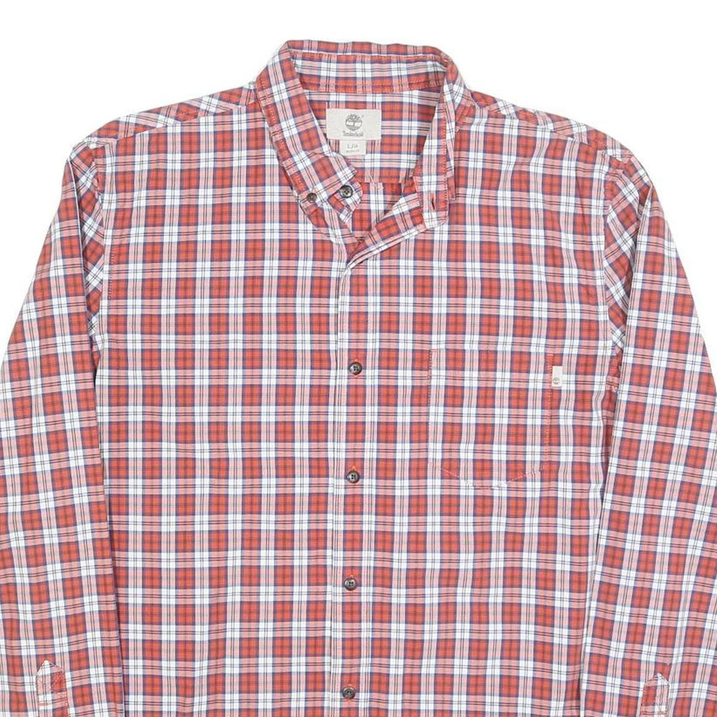 TIMBERLAND Mens Red & White Check Shirt L Cotton Blend Casual Long Sleeve Button