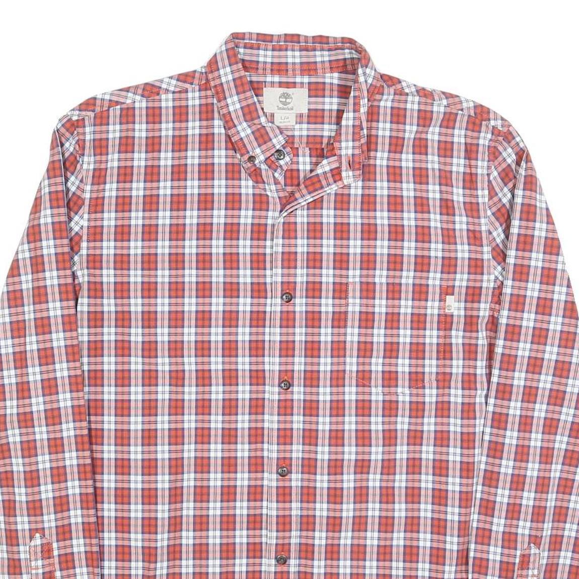 TIMBERLAND Mens Red & White Check Shirt L Cotton Blend Casual Long Sleeve Button
