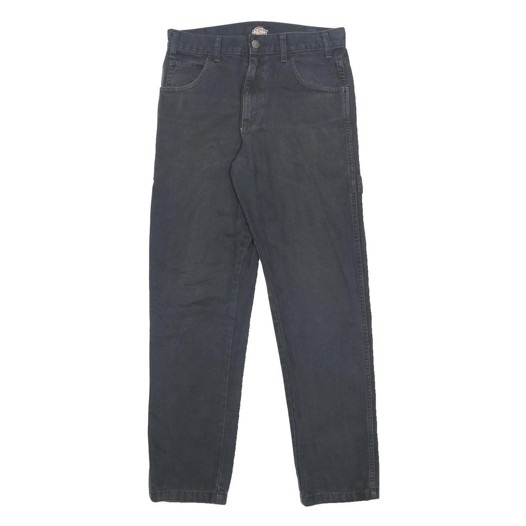 DICKIES Mens Cotton Black Slim Straight Trousers W28 L30 Workwear Zip Closure