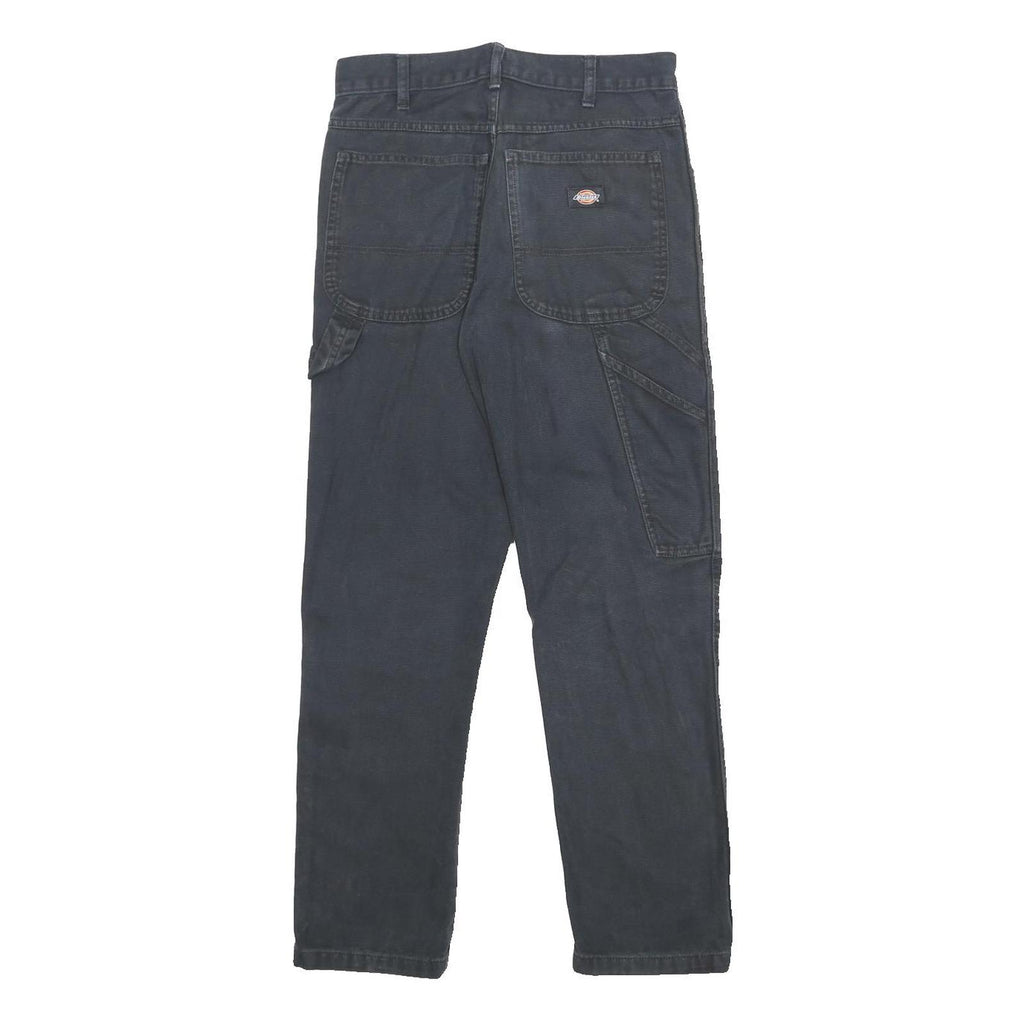 DICKIES Mens Cotton Black Slim Straight Trousers W28 L30 Workwear Zip Closure