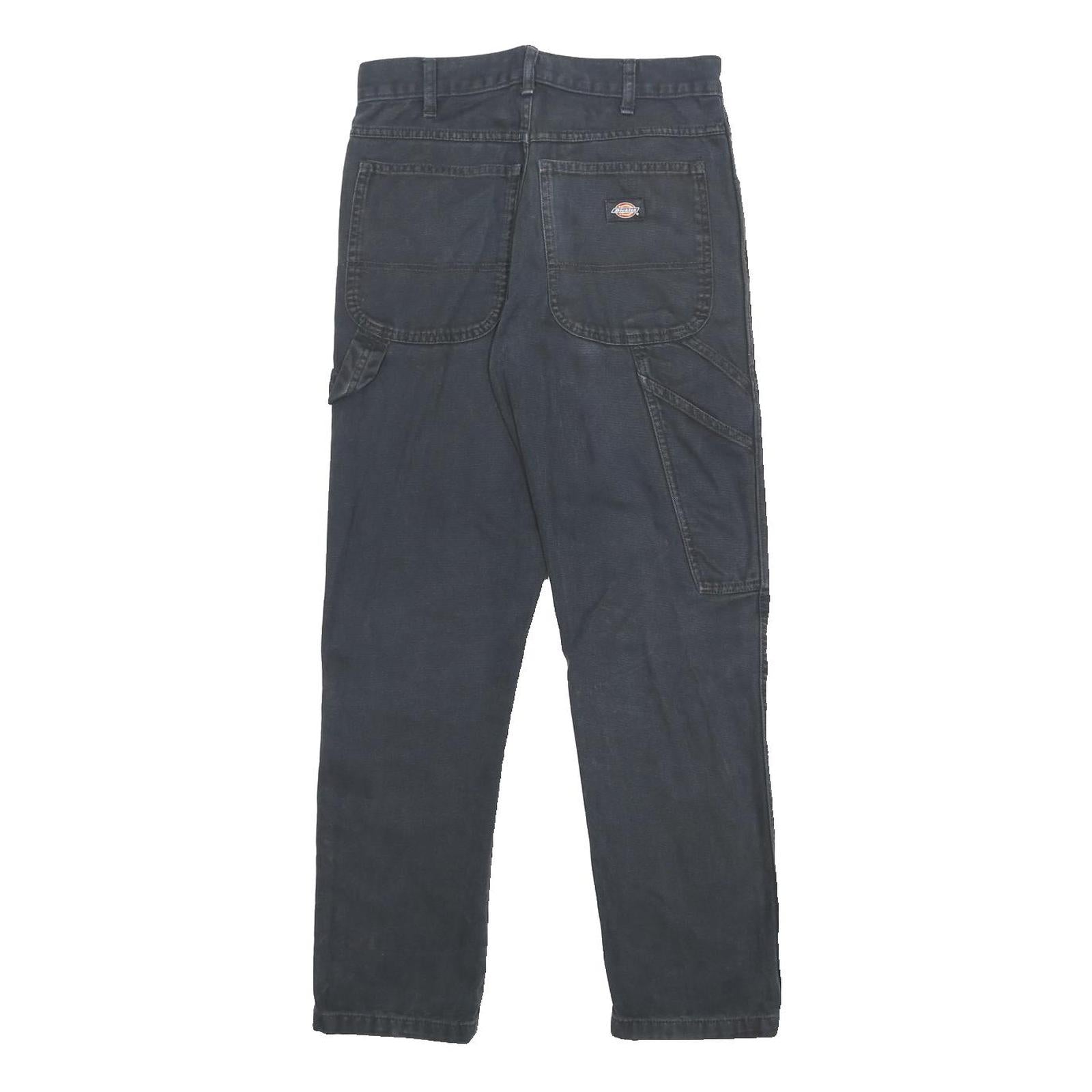 DICKIES Mens Cotton Black Slim Straight Trousers W28 L30 Workwear Zip Closure