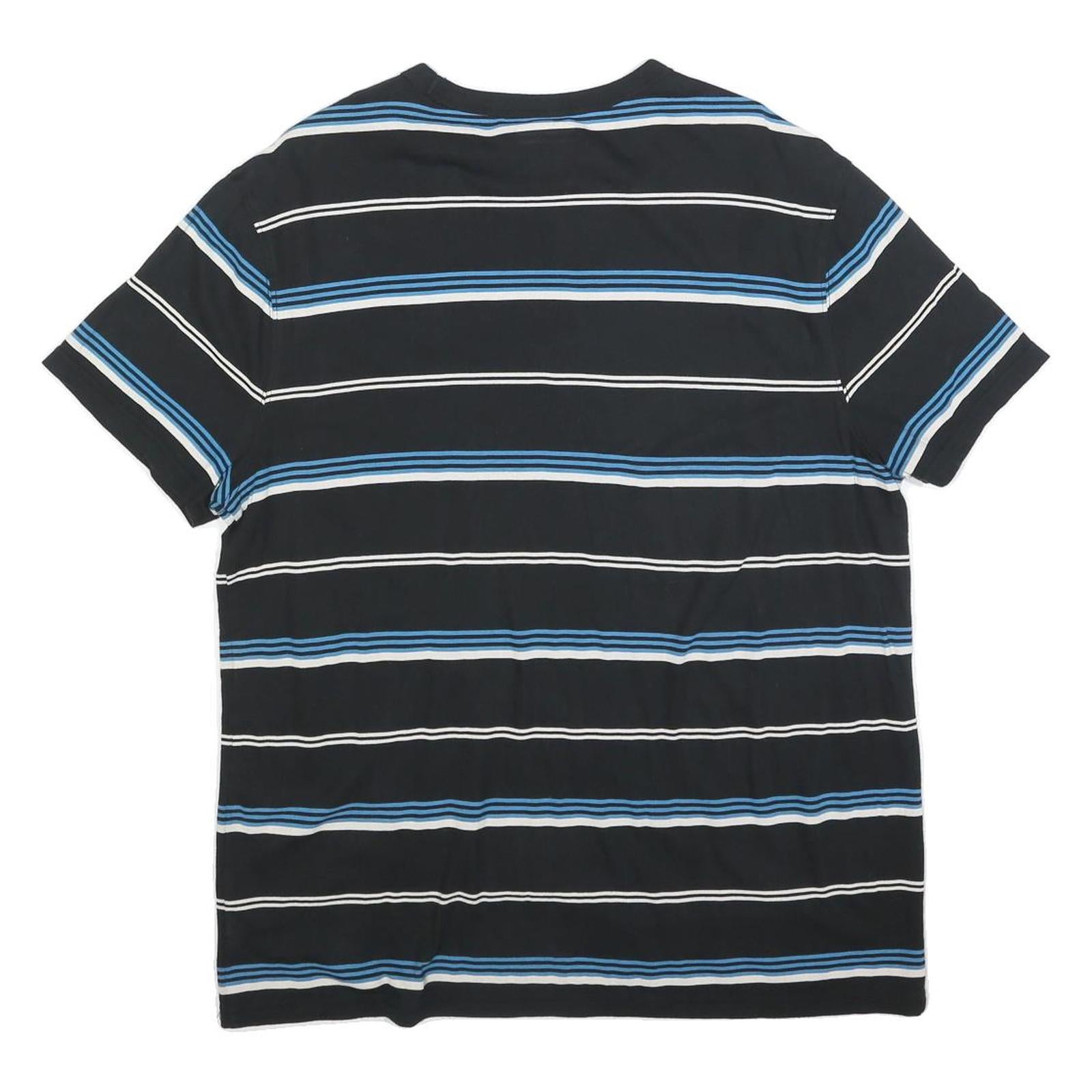 CHAMPION Mens Black & Blue Striped T-Shirt L Short Sleeve Crew Neck Cotton Blend