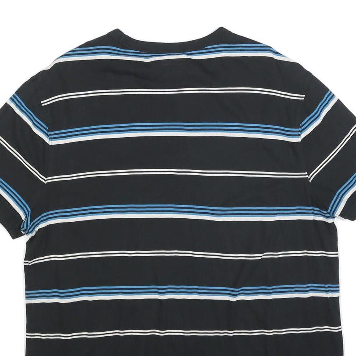 CHAMPION Mens Black & Blue Striped T-Shirt L Short Sleeve Crew Neck Cotton Blend