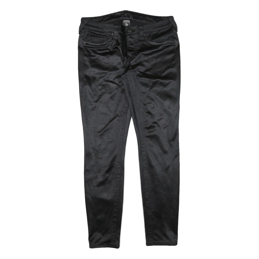 TRUE RELIGION Womens Cotton Blend Black Slim Skinny Trousers W30 L29 Stylish Zip