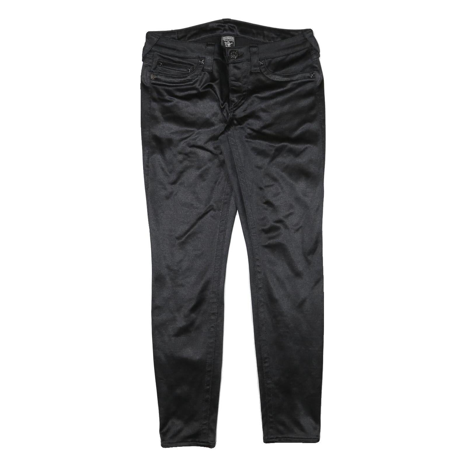 TRUE RELIGION Womens Cotton Blend Black Slim Skinny Trousers W30 L29 Stylish Zip