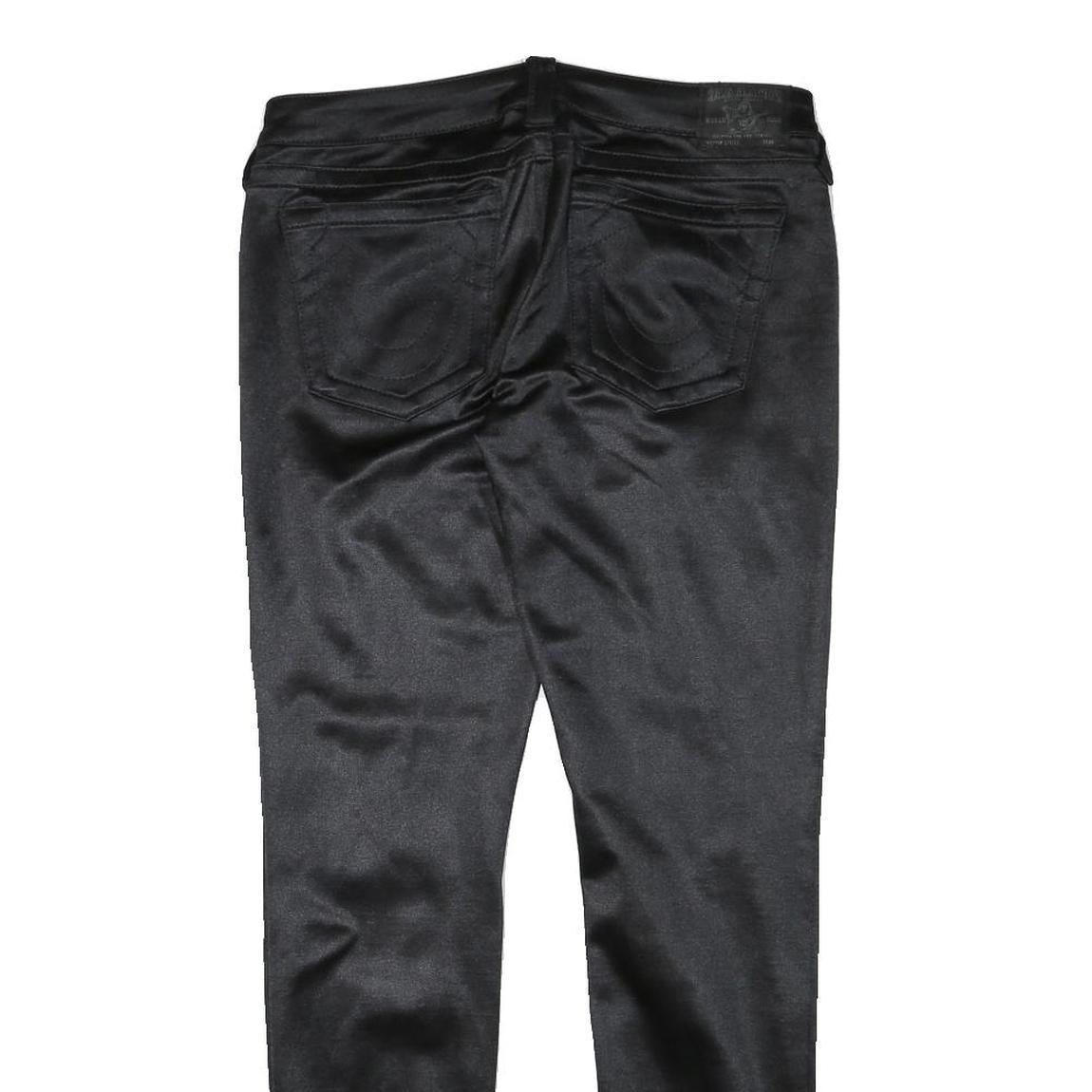 TRUE RELIGION Womens Cotton Blend Black Slim Skinny Trousers W30 L29 Stylish Zip