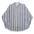 THUMS UP Mens Blue & White Striped Shirt L Cotton Casual Long Sleeve Pocket