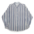 THUMS UP Mens Blue & White Striped Shirt L Cotton Casual Long Sleeve Pocket