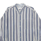 THUMS UP Mens Blue & White Striped Shirt L Cotton Casual Long Sleeve Pocket