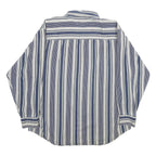 THUMS UP Mens Blue & White Striped Shirt L Cotton Casual Long Sleeve Pocket