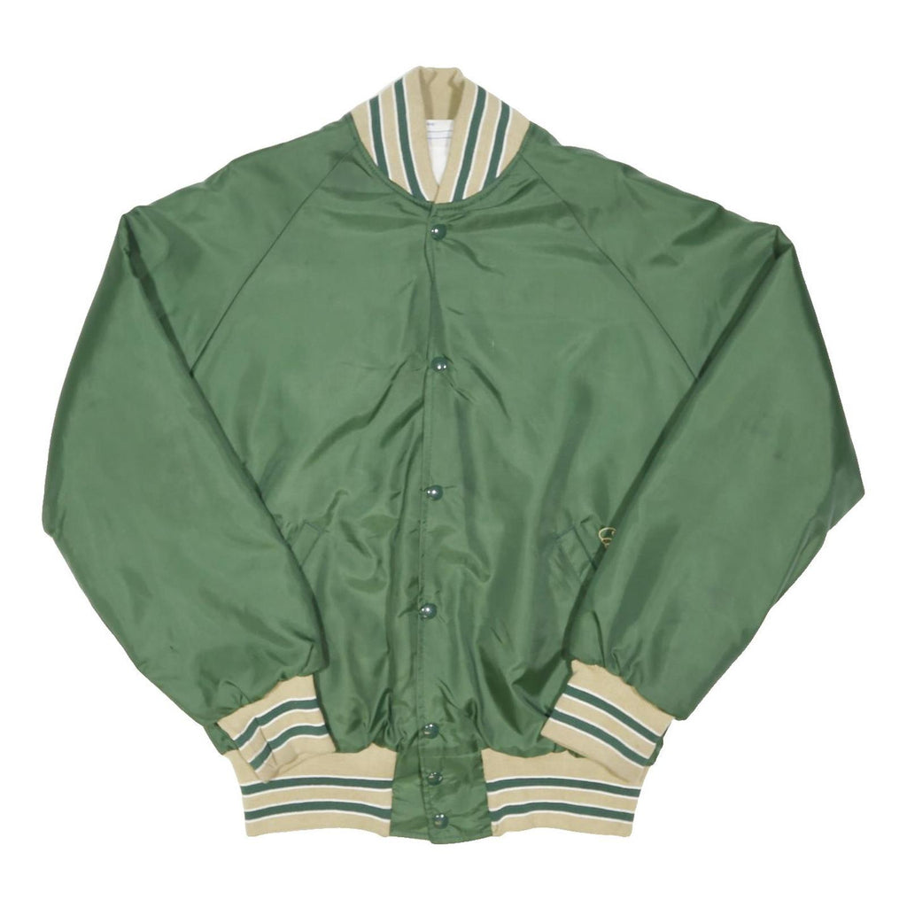 GEM SPORTSWEAR Mens Green Jacket M Nylon Button Plain Sportswear Varsity Style