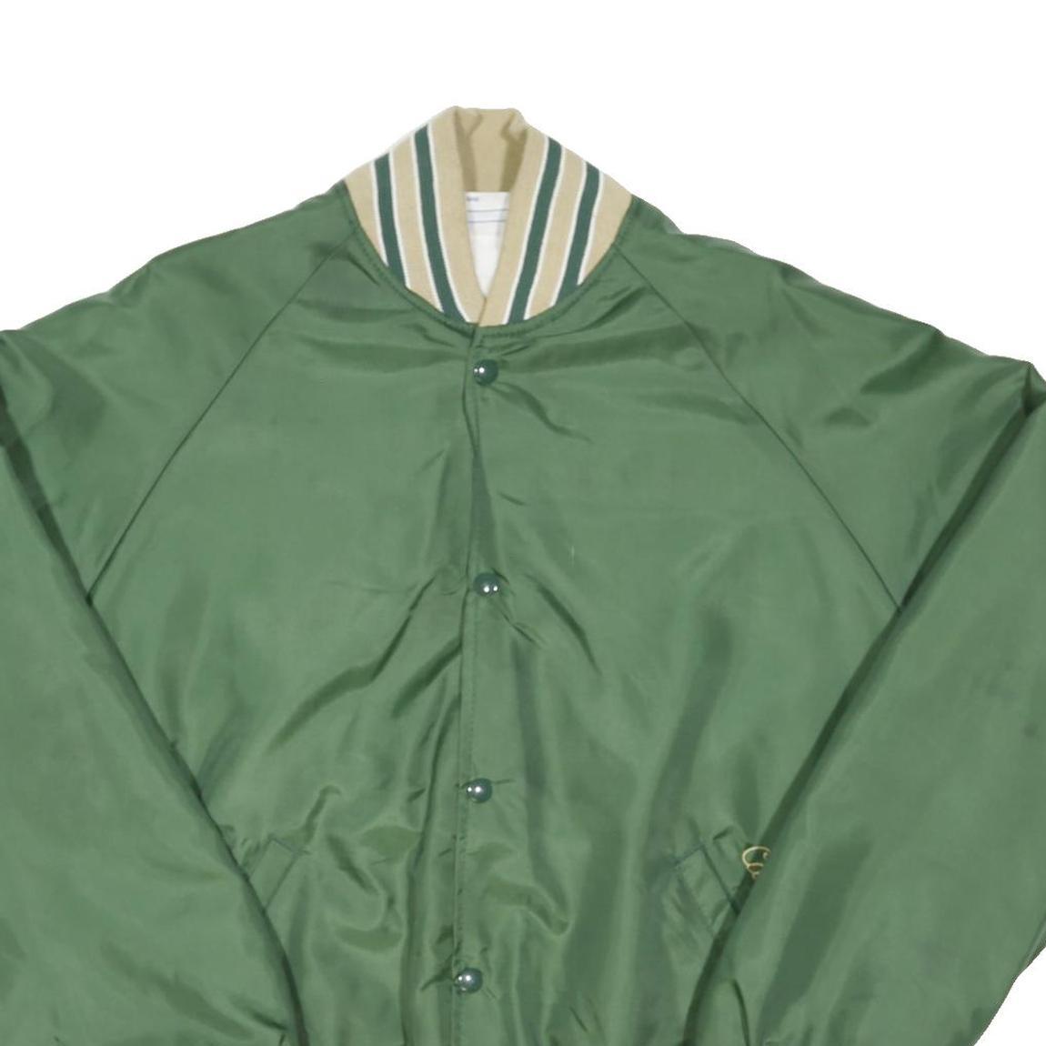 GEM SPORTSWEAR Mens Green Jacket M Nylon Button Plain Sportswear Varsity Style