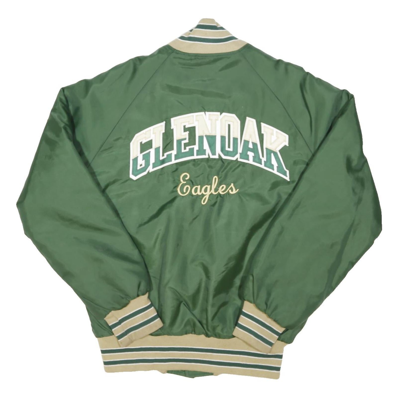 GEM SPORTSWEAR Mens Green Jacket M Nylon Button Plain Sportswear Varsity Style