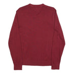 TOMMY HILFIGER Mens Maroon Plain V-Neck Basic Knit Jumper XL Cotton
