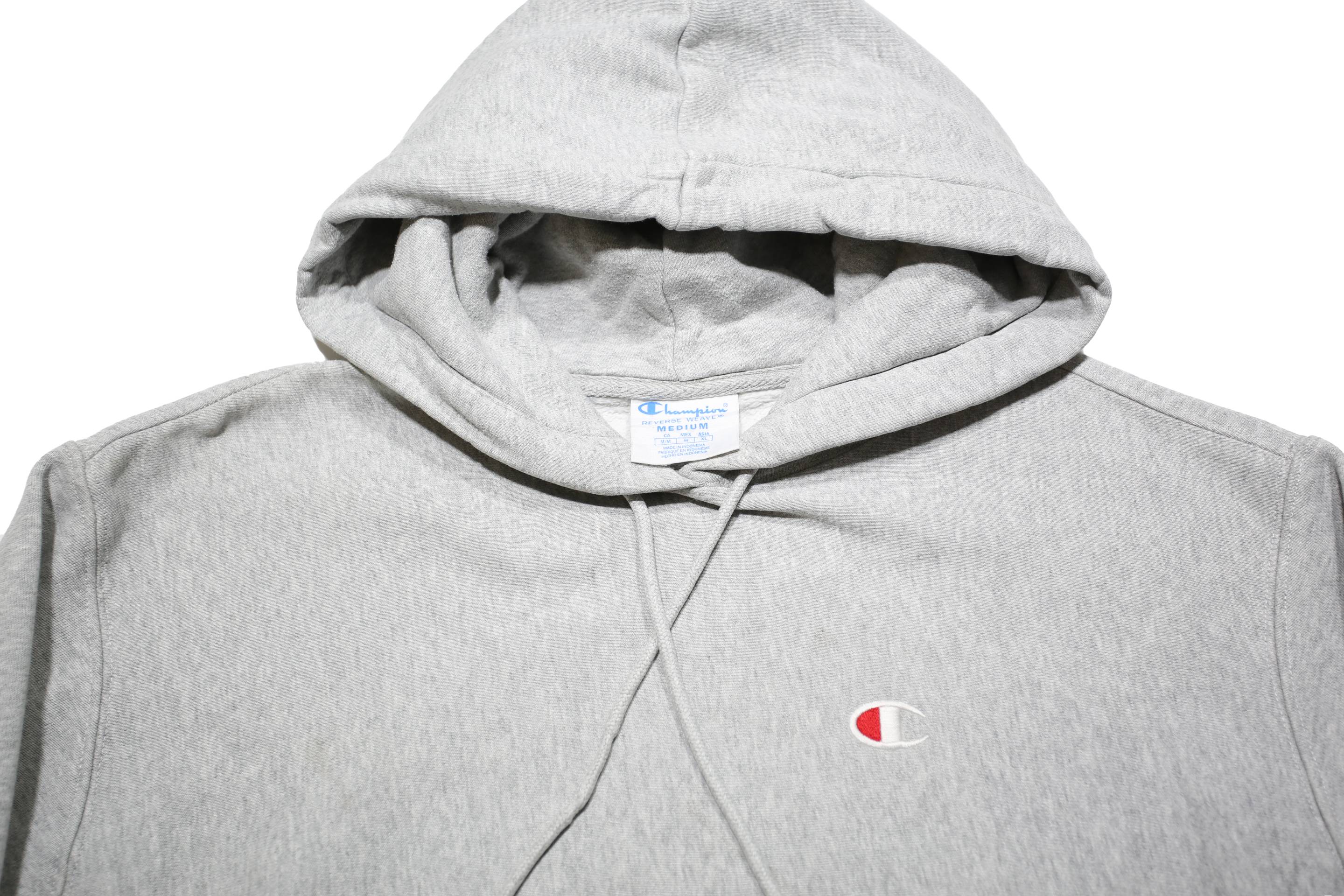 CHAMPION REVERSE WEAVE Mens Grey Pullover Hoodie M Classic Logo Cotton Blend