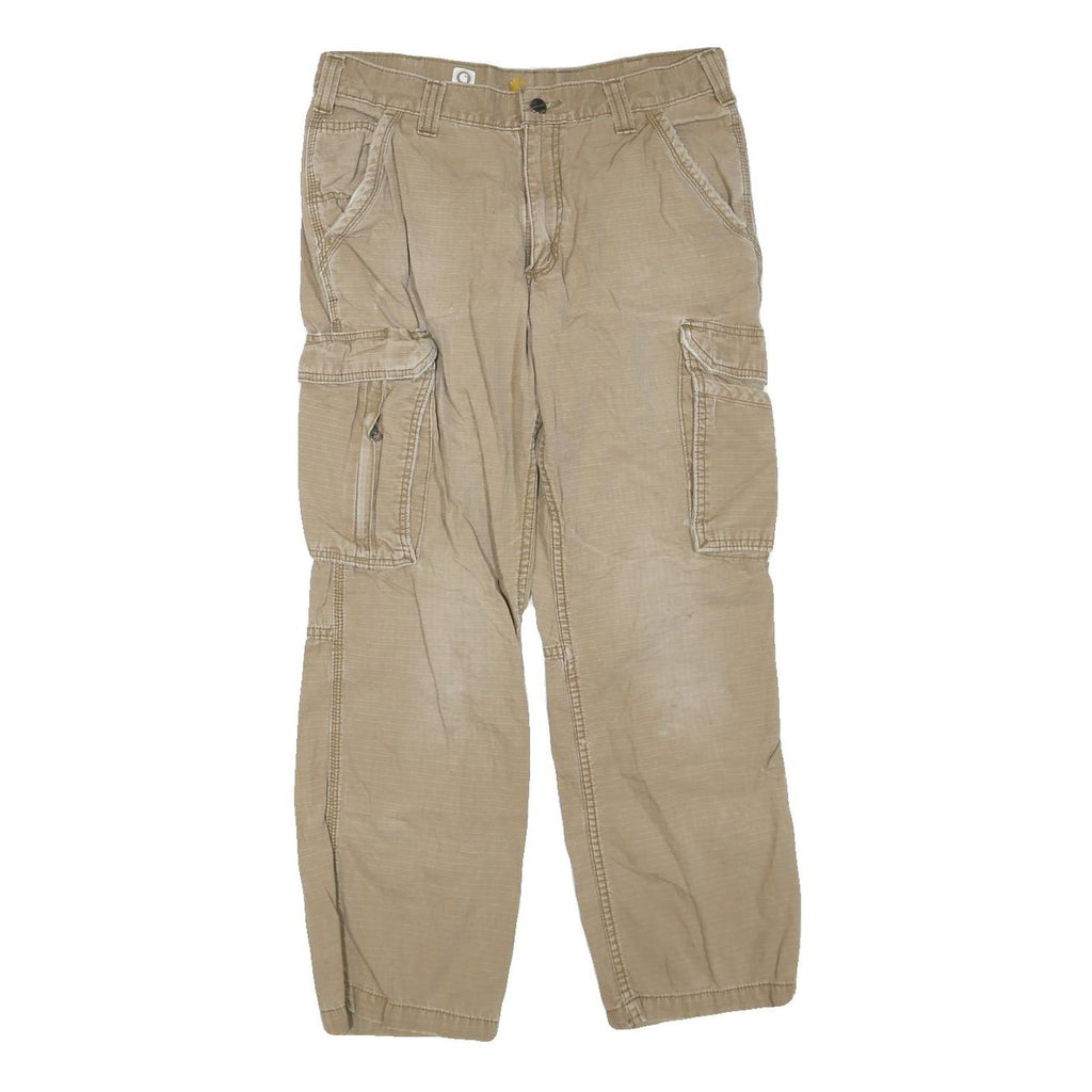 CARHARTT Mens Cotton Blend Beige Regular Fit Cargo Trousers W33 L28 Workwear