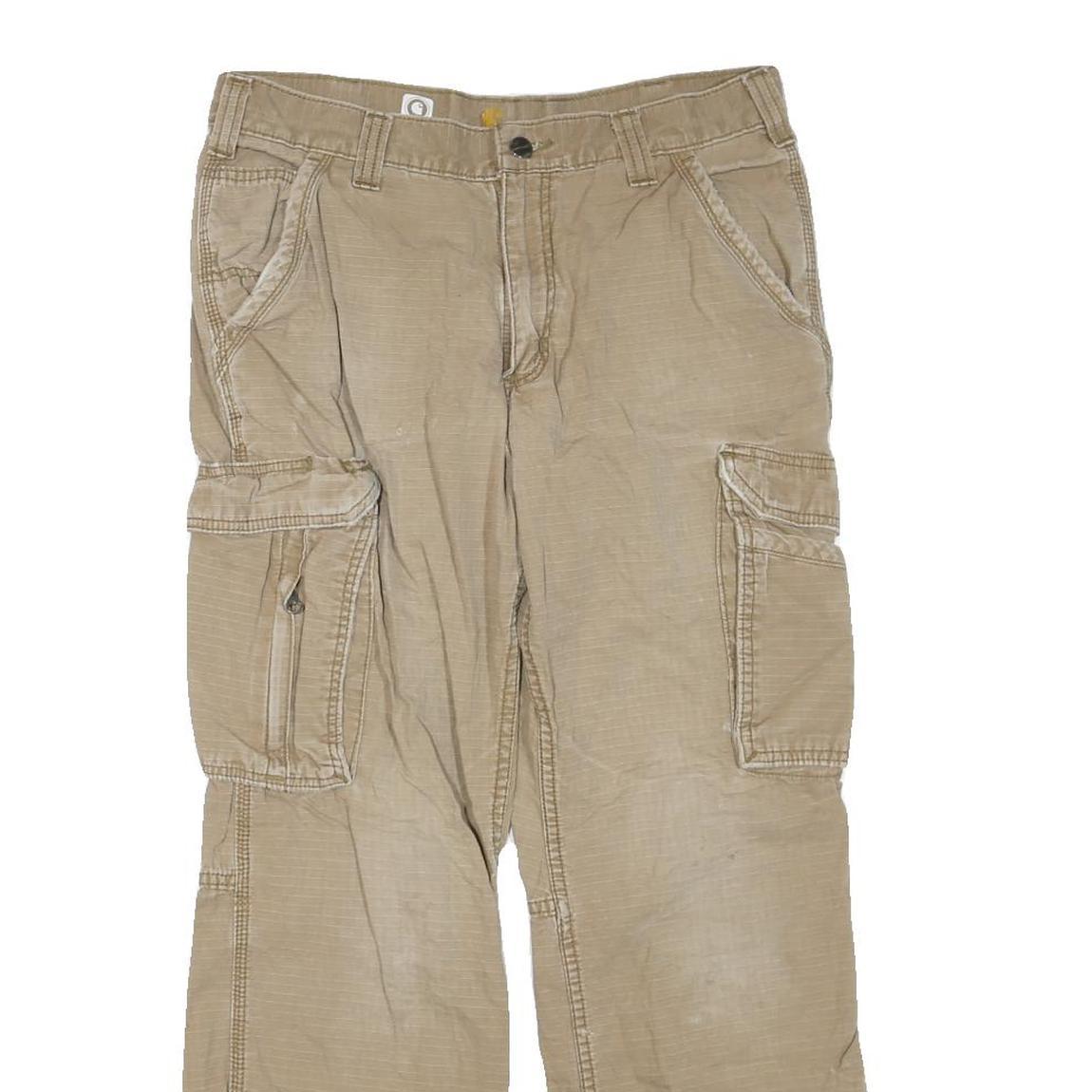 CARHARTT Mens Cotton Blend Beige Regular Fit Cargo Trousers W33 L28 Workwear
