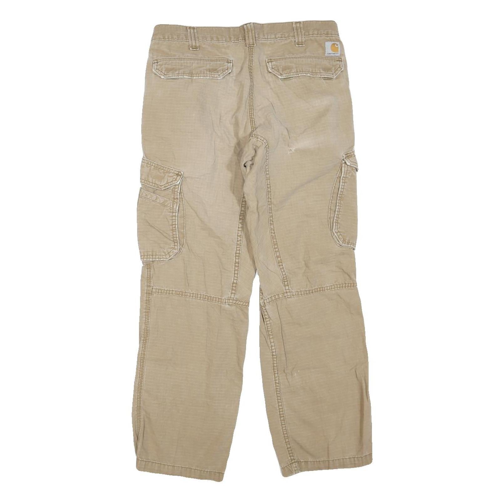CARHARTT Mens Cotton Blend Beige Regular Fit Cargo Trousers W33 L28 Workwear