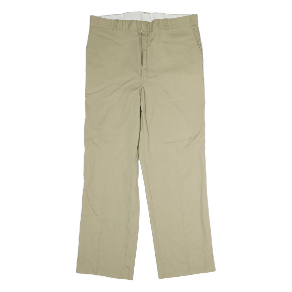 DICKIES Mens Cotton Beige Regular Straight Trousers W34 L29 Zip Closure Classic