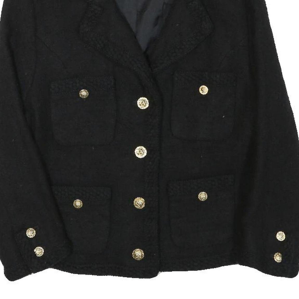 Womens Black Button Polyester Blend Classic Jacket XS Tweed Stylish Elegant