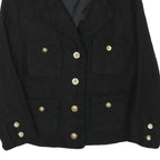 Womens Black Button Polyester Blend Classic Jacket XS Tweed Stylish Elegant