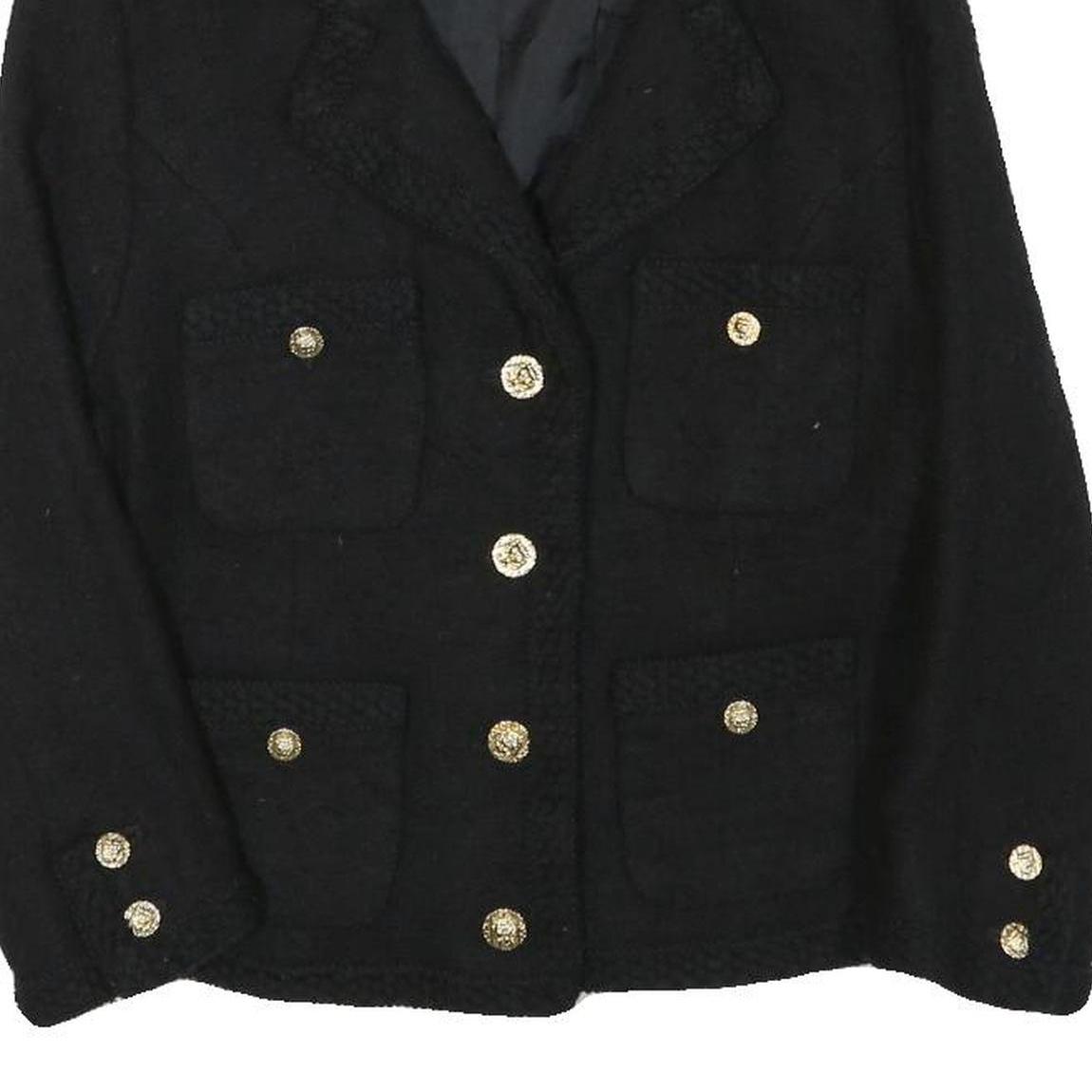 Womens Black Button Polyester Blend Classic Jacket XS Tweed Stylish Elegant