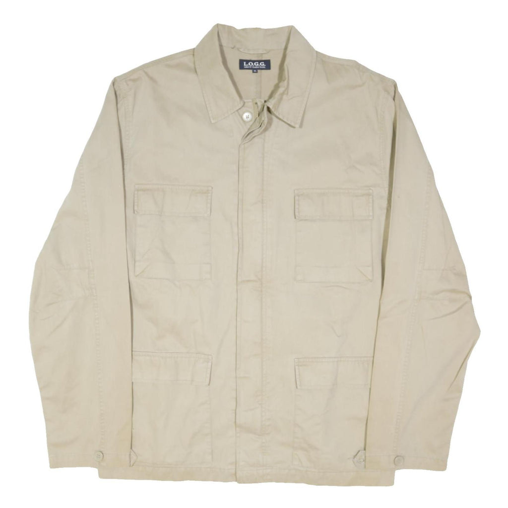 L.O.G.G Mens Beige Cotton Blend Button Jacket XL Plain Casual Lightweight