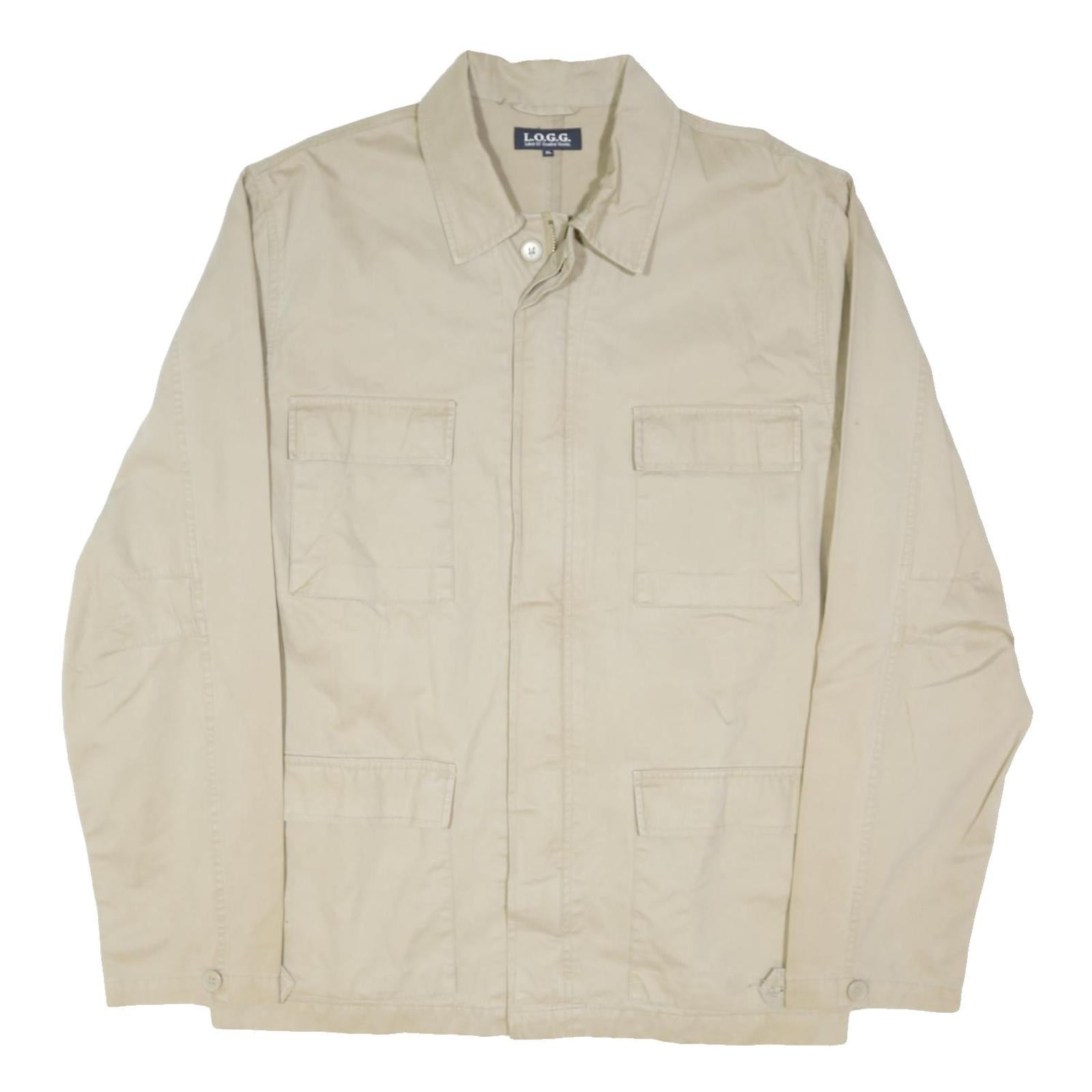 L.O.G.G Mens Beige Cotton Blend Button Jacket XL Plain Casual Lightweight