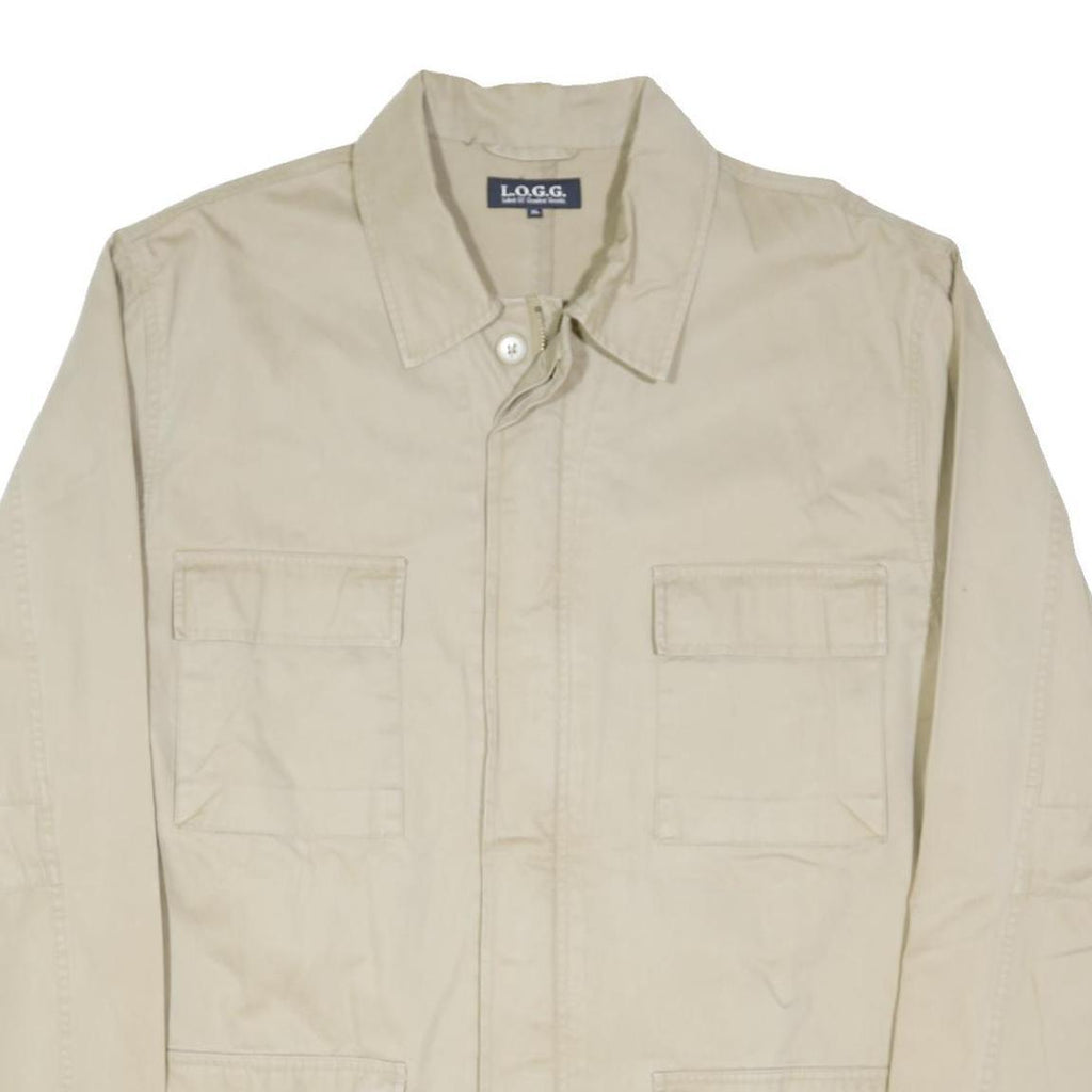 L.O.G.G Mens Beige Cotton Blend Button Jacket XL Plain Casual Lightweight